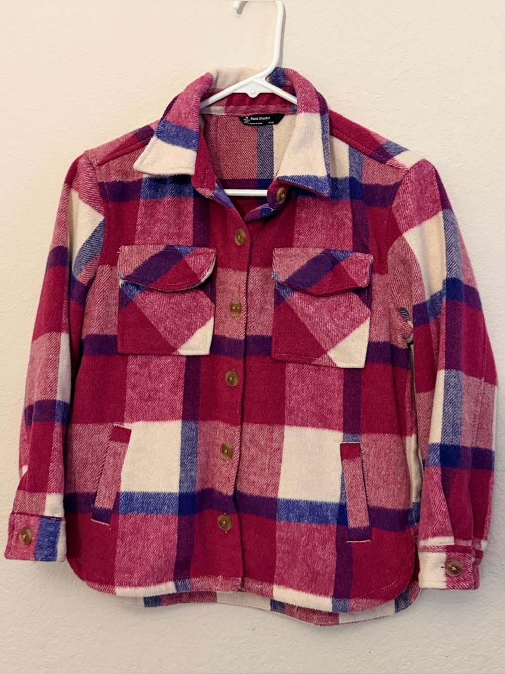 Girls' Pink Plaid Button-Front Shacket